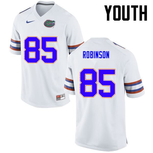 Youth NCAA Florida Gators James Robinson #85 Stitched Authentic Nike White College Football Jersey EBR0265AO